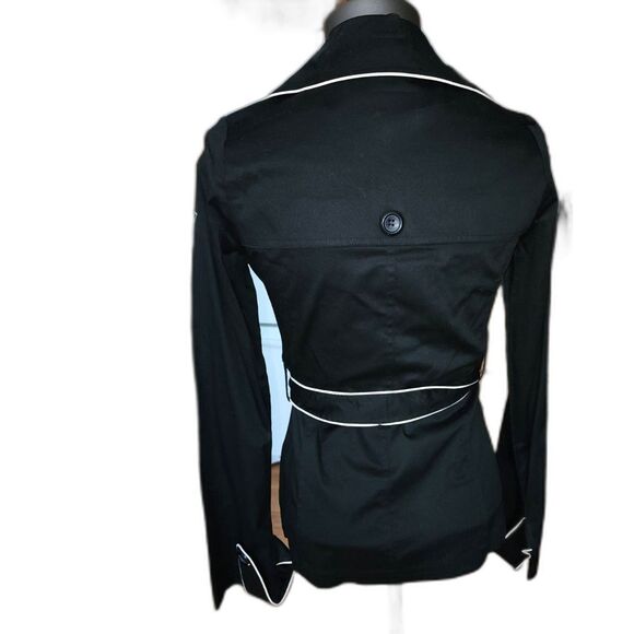 Sugar Tart Women's Black Pea Coat White Trim Size S - Picture 3 of 7